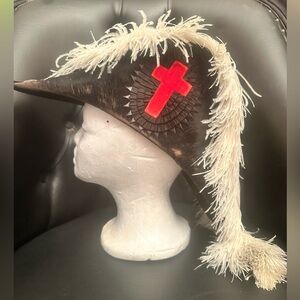 vintage antique Masonic Knights Templar bicorn hat chapeau ostrich free mason